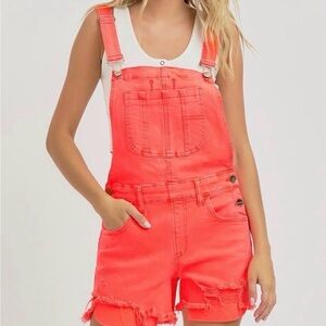 Coral Denim Short Overalls